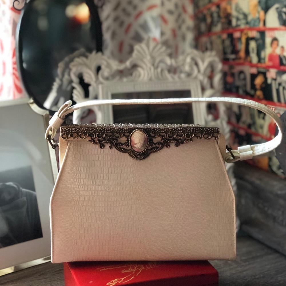 Vintage Croc Bag with Decorative Metal Clasp